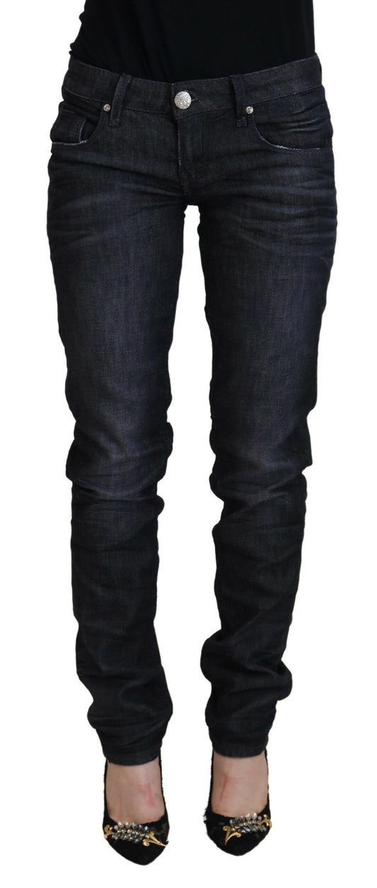 Jeans en coton noir pour femme, taille basse, coupe slim, style décontracté, marque Acht.