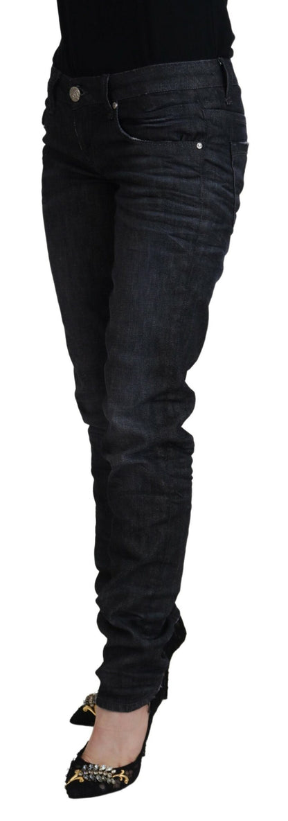 Jeans en coton noir pour femme, taille basse, coupe slim, style décontracté, marque Acht.