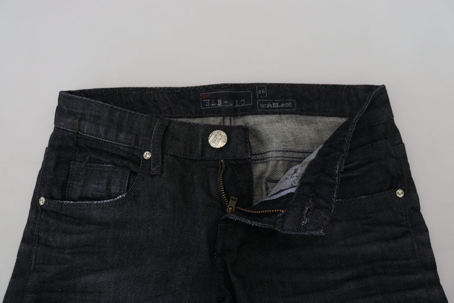 Jeans en coton noir pour femme, taille basse, coupe slim, style décontracté, marque Acht.