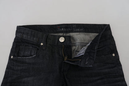 Jeans en coton noir pour femme, taille basse, coupe slim, style décontracté, marque Acht.