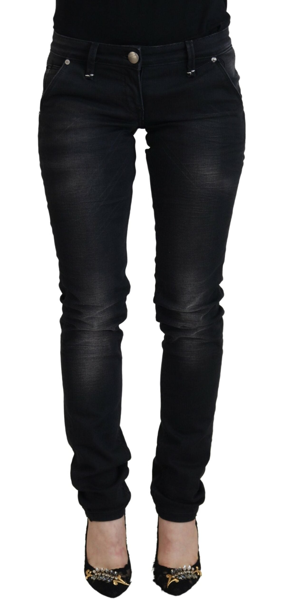 Acht Black Washed Cotton Skinny Jeans for Women