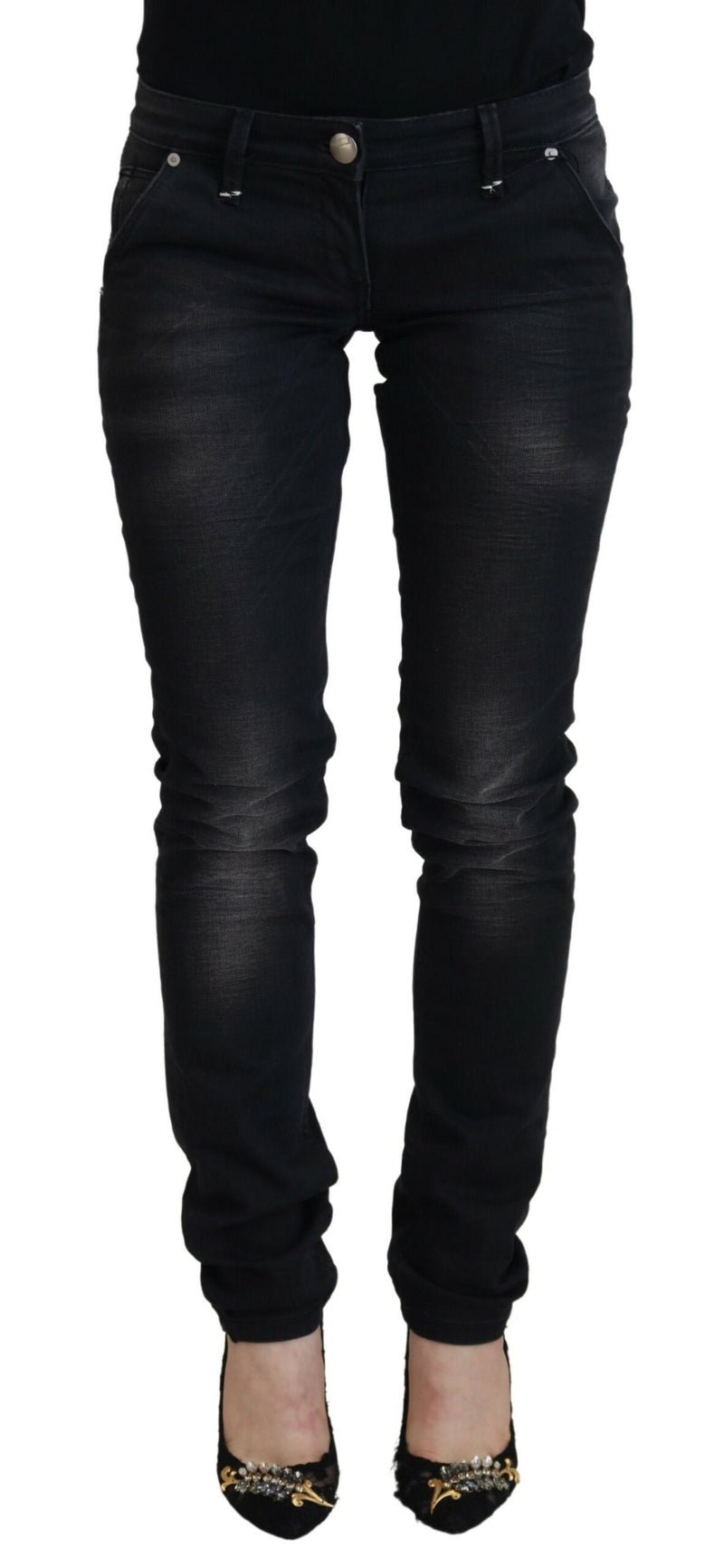Acht Black Washed Cotton Skinny Jeans for Women