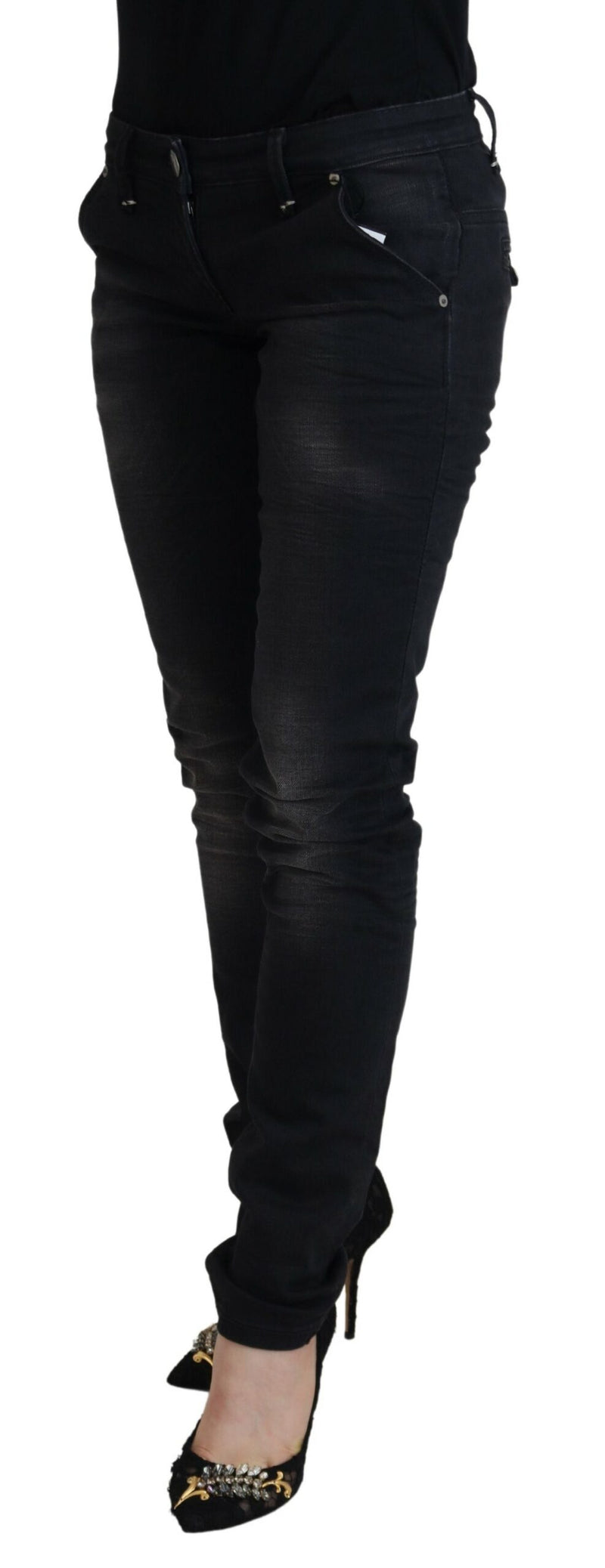 Acht Black Washed Cotton Skinny Jeans for Women