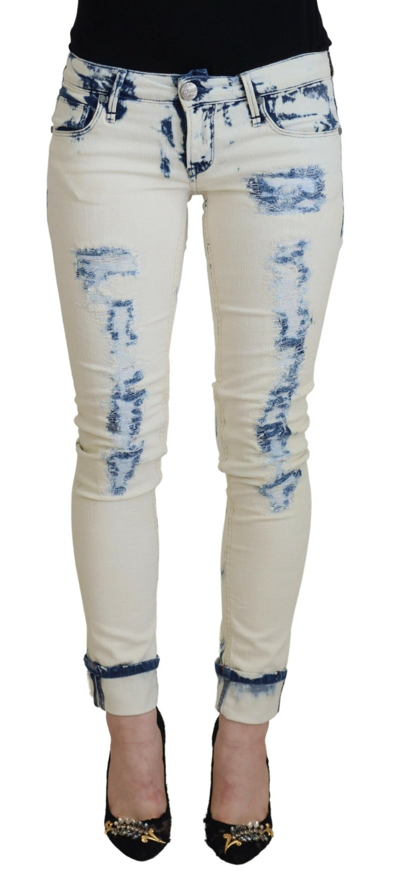 Acht Jeans Femme Skinny Tissés en Coton Blanc et Bleu