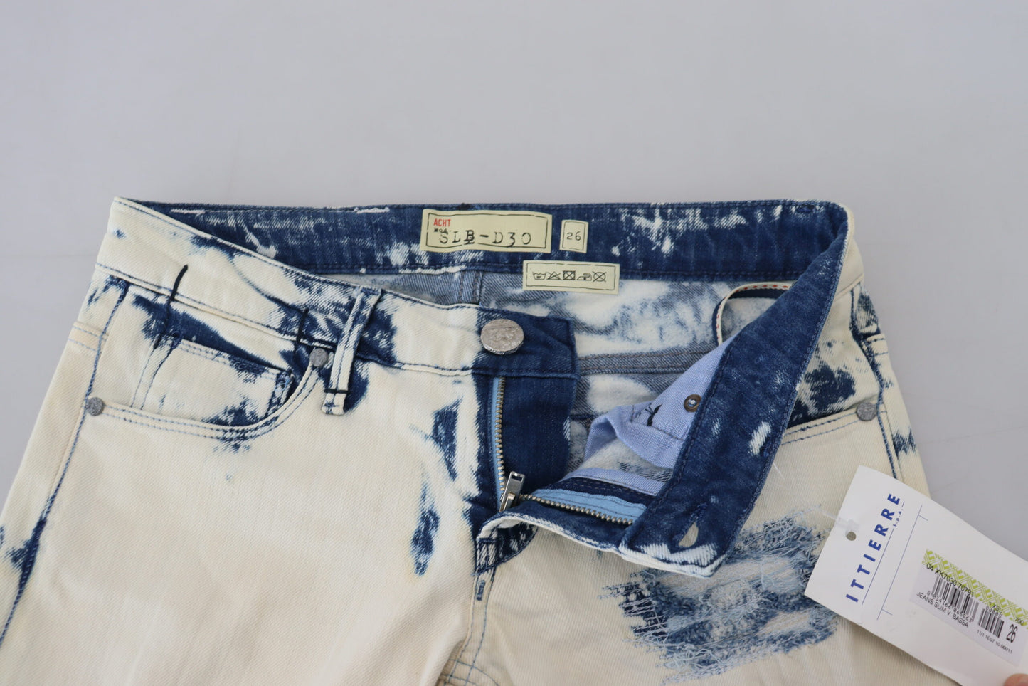 Jeans skinny déchirés en coton bleu et blanc pour femme Acht