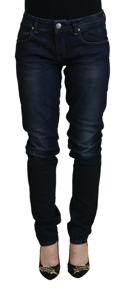 Jeans en jean décontracté pour femme, taille basse, slim, en coton bleu, Acht.