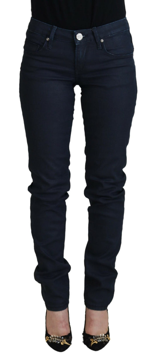 Jeans en jean décontracté pour femme, taille basse, slim, en coton bleu, Acht.