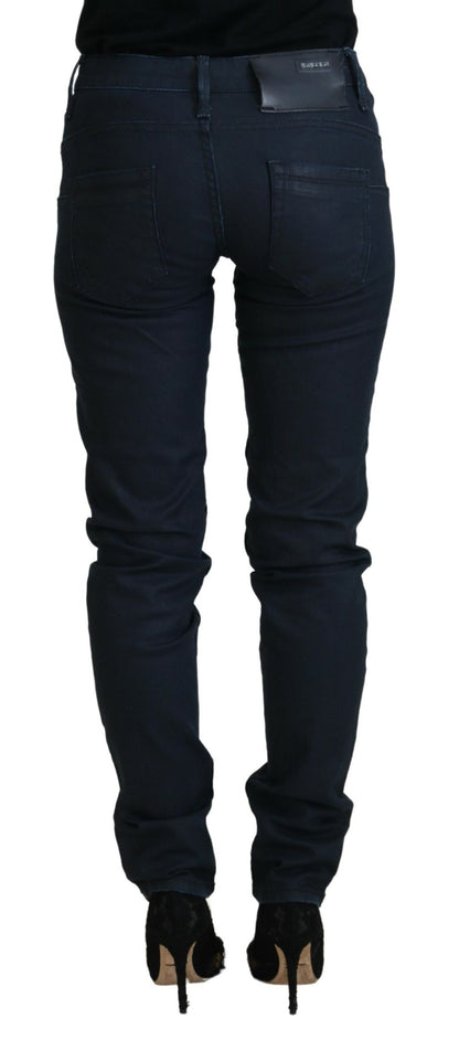Jeans en jean décontracté pour femme, taille basse, slim, en coton bleu, Acht.