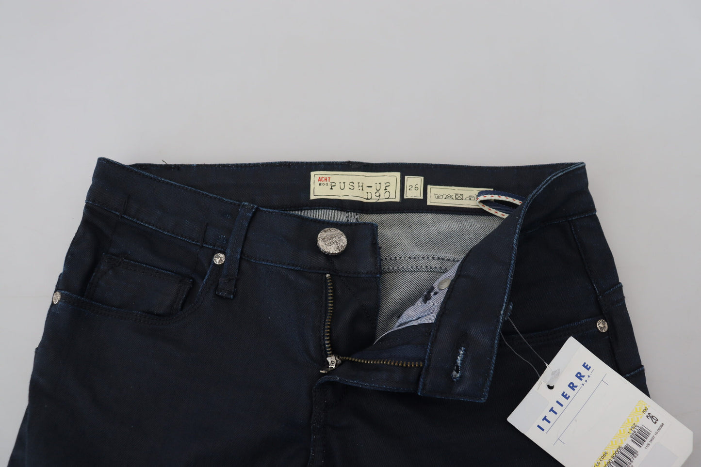 Jeans en jean décontracté pour femme, taille basse, slim, en coton bleu, Acht.