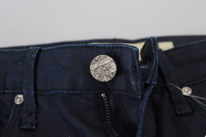 Jeans en jean décontracté pour femme, taille basse, slim, en coton bleu, Acht.
