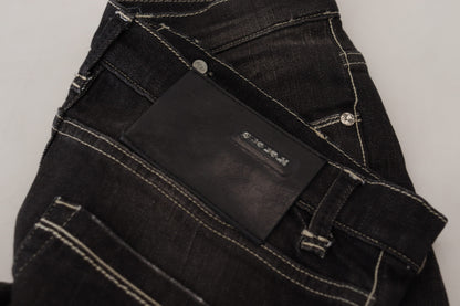 Jean en jean délavé noir taille mi-hauteur et coupe fuselée pour femme, modèle Acht.