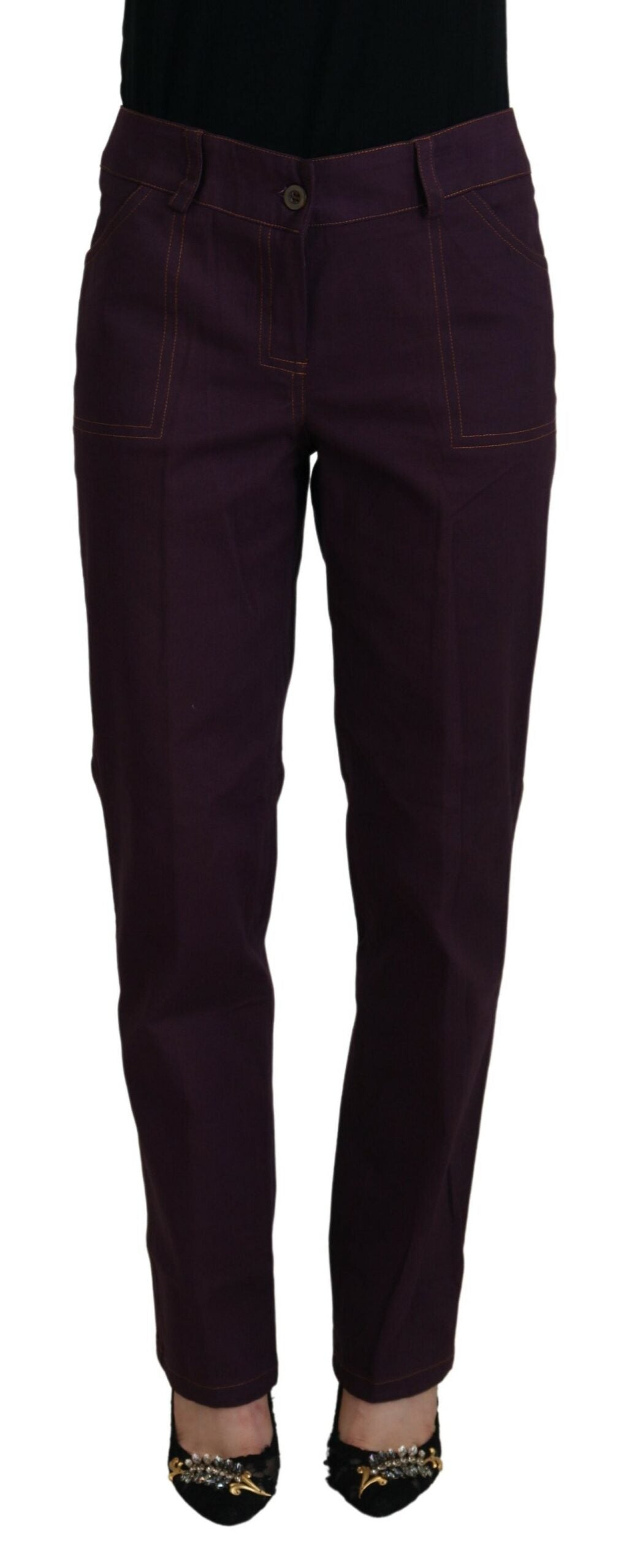 Pantalon fuselé pour femme en coton violet à taille mi-hauteur de BENCIVENGA
