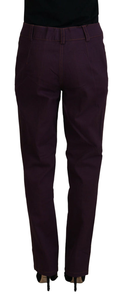 Pantalon fuselé pour femme en coton violet à taille mi-hauteur de BENCIVENGA
