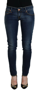 Acht Blue Cotton Low Waist Skinny Jeans for Women