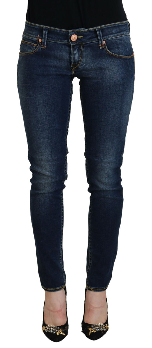 Jean décontracté pour femme, taille basse, slim, en coton bleu, Acht.