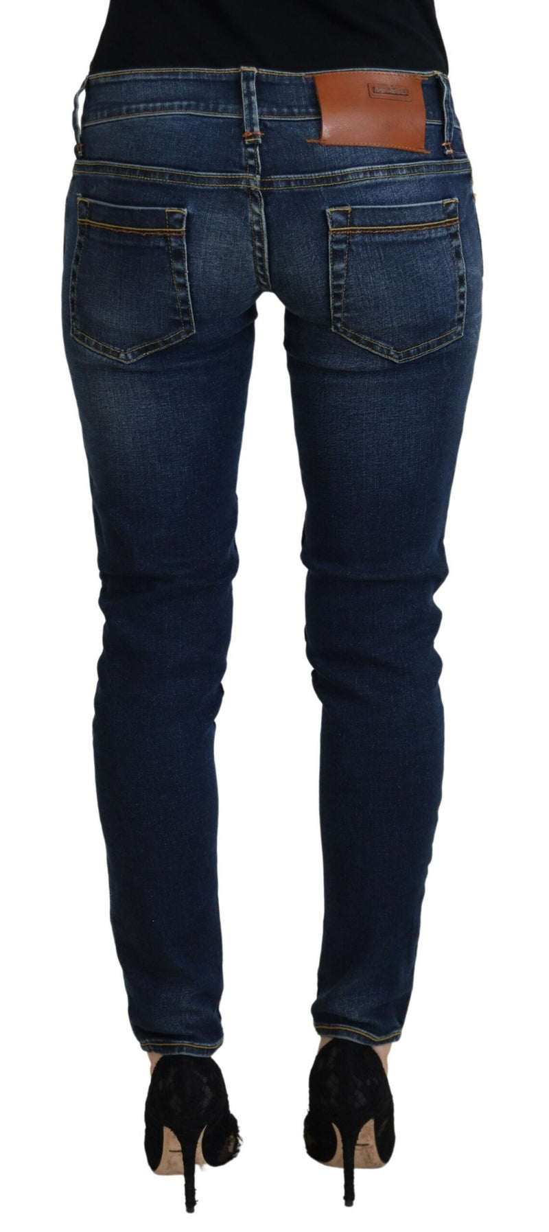 Acht Blue Cotton Low Waist Skinny Jeans for Women