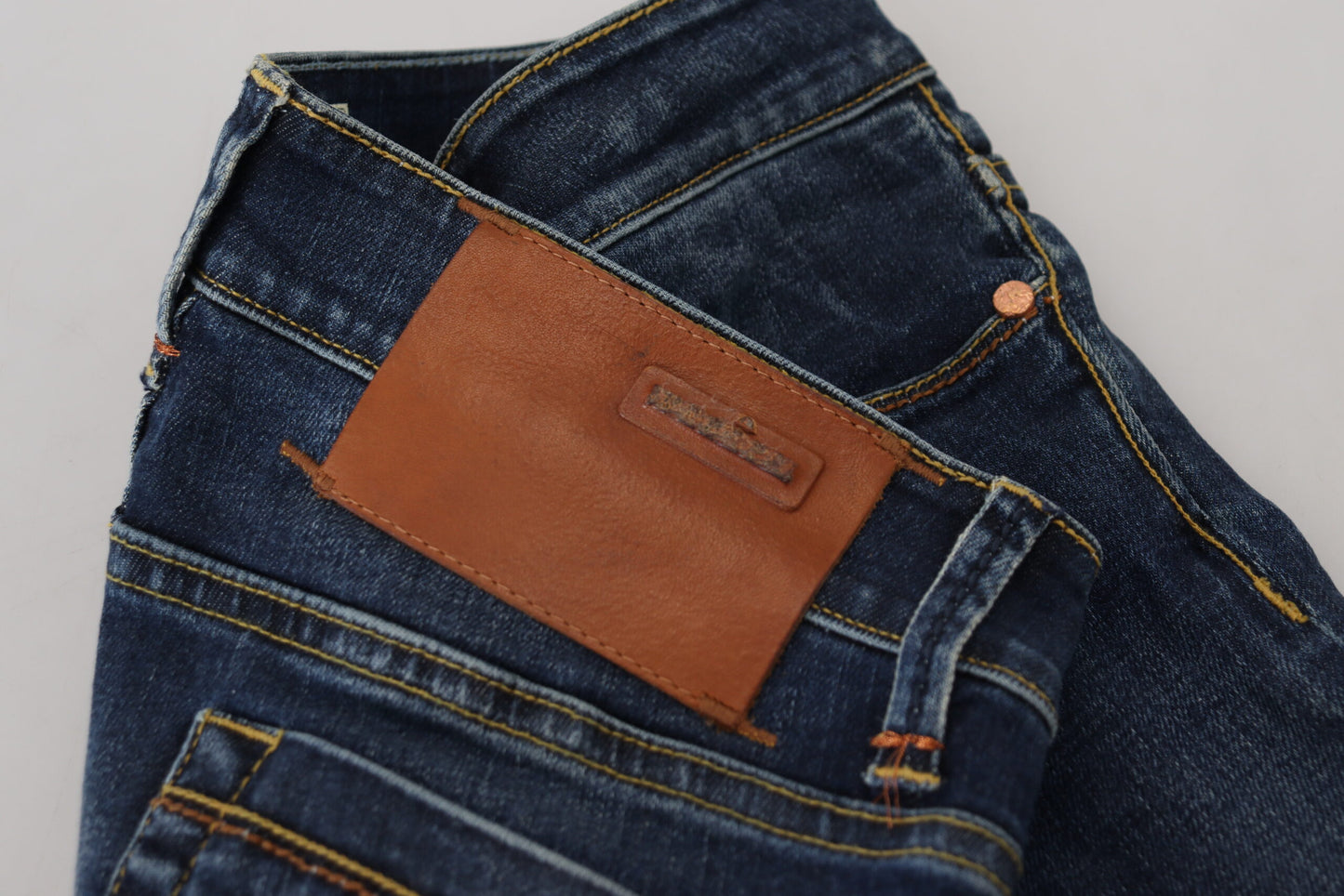 Jean décontracté pour femme, taille basse, slim, en coton bleu, Acht.