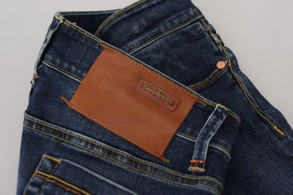 Jean décontracté pour femme, taille basse, slim, en coton bleu, Acht.