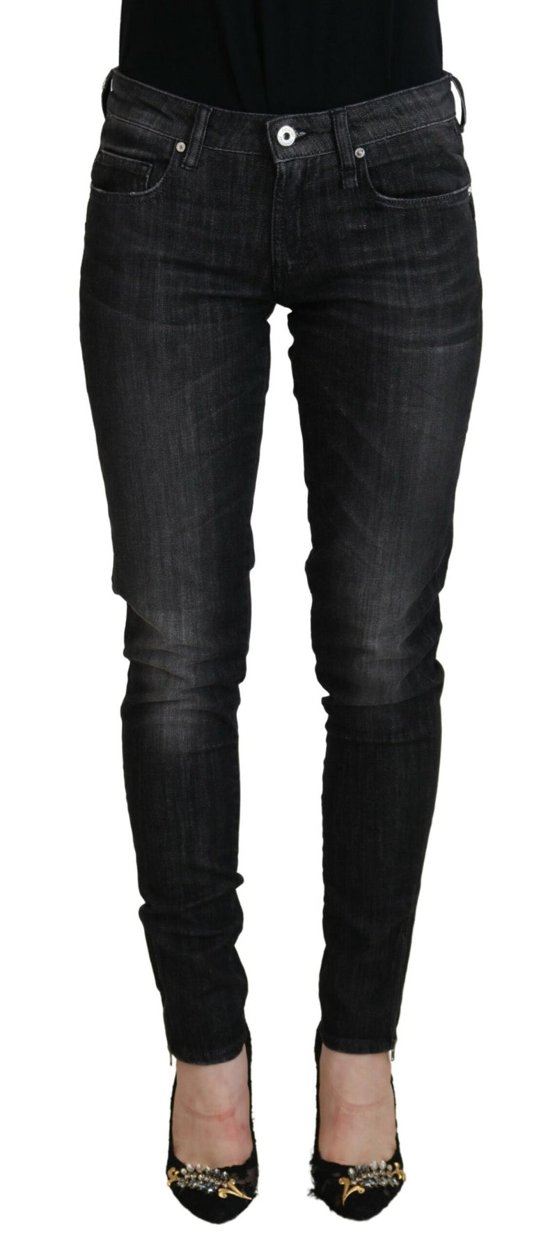 Fiorucci Jeans Femme Skinny Noirs en Coton à Taille Basse