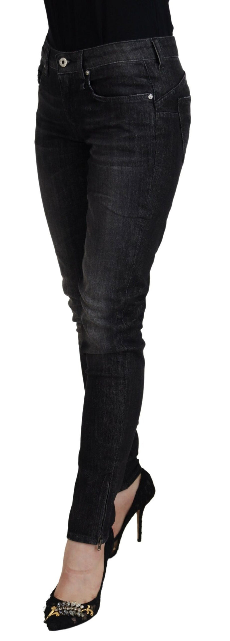 Fiorucci Jeans Femme Skinny Noirs en Coton à Taille Basse