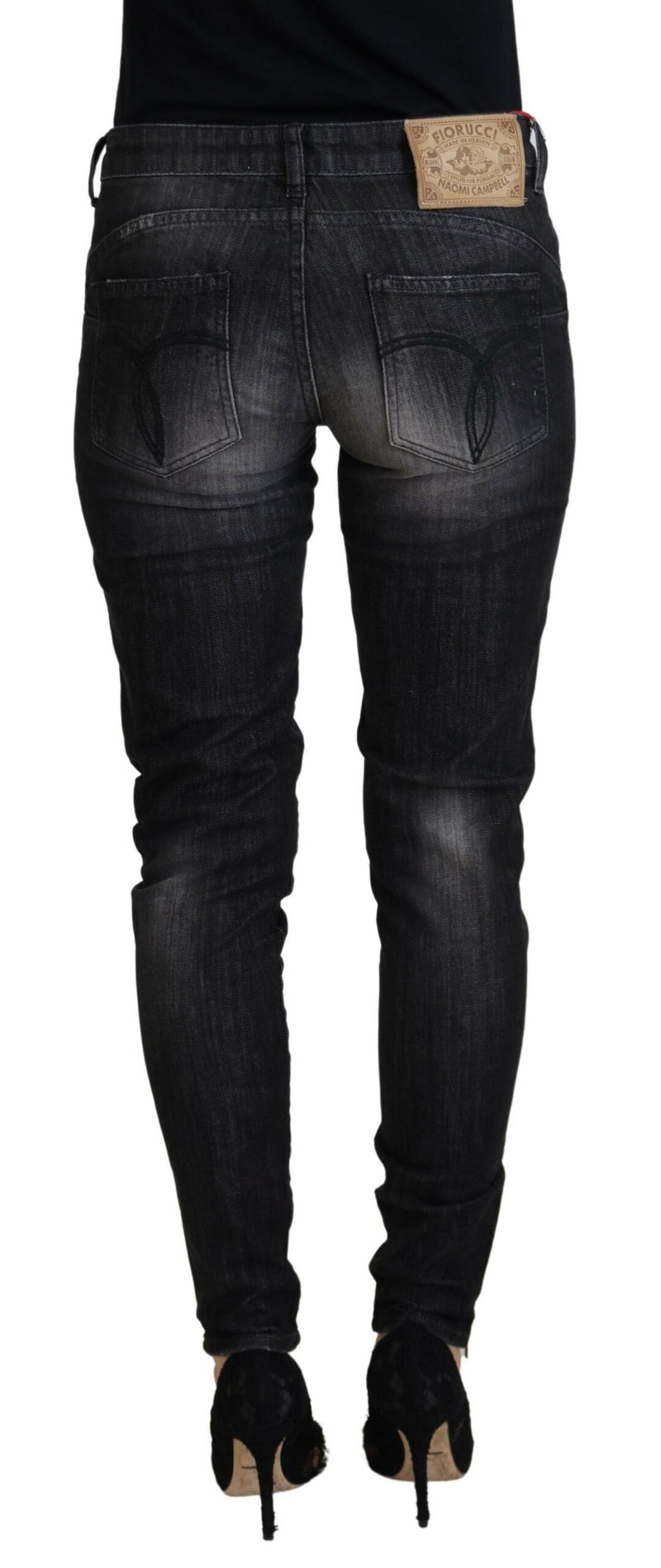Fiorucci Jeans Femme Skinny Noirs en Coton à Taille Basse