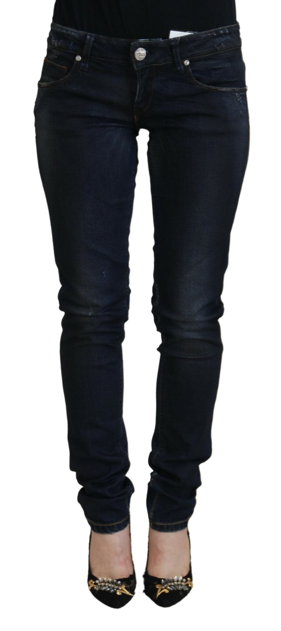 Jeans décontractés pour femmes Acht, en coton bleu, taille basse, coupe slim.