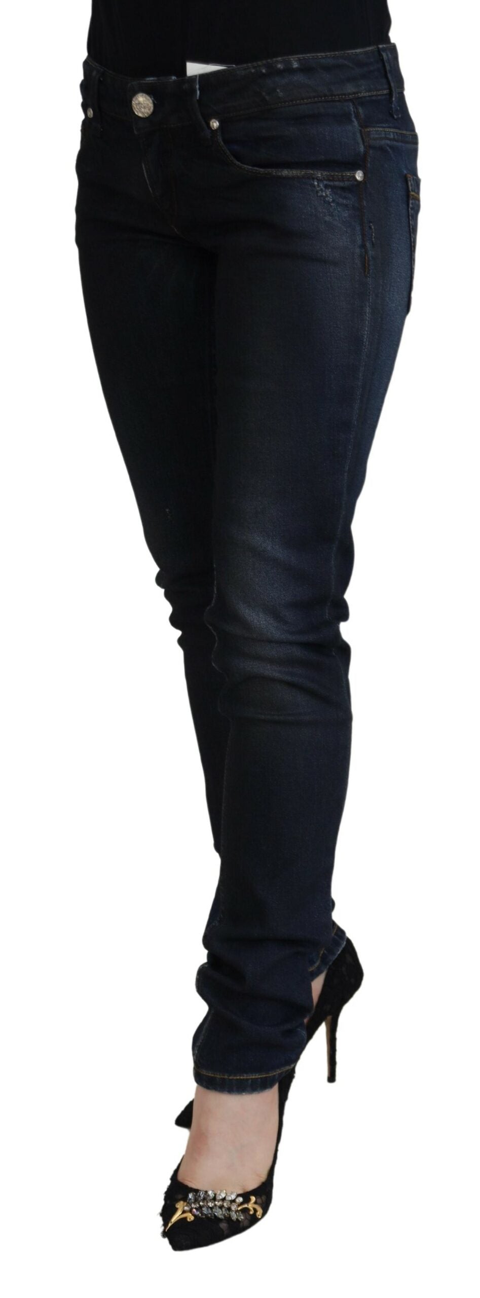 Jeans décontractés pour femmes Acht, en coton bleu, taille basse, coupe slim.