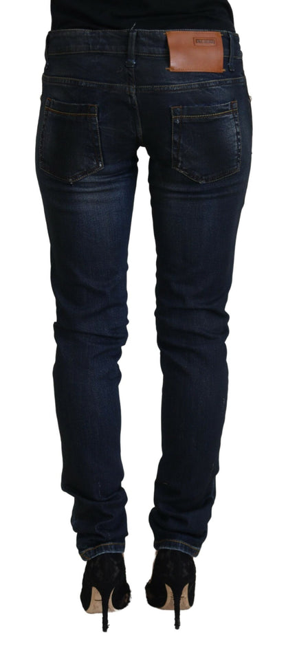 Jeans décontractés pour femmes Acht, en coton bleu, taille basse, coupe slim.