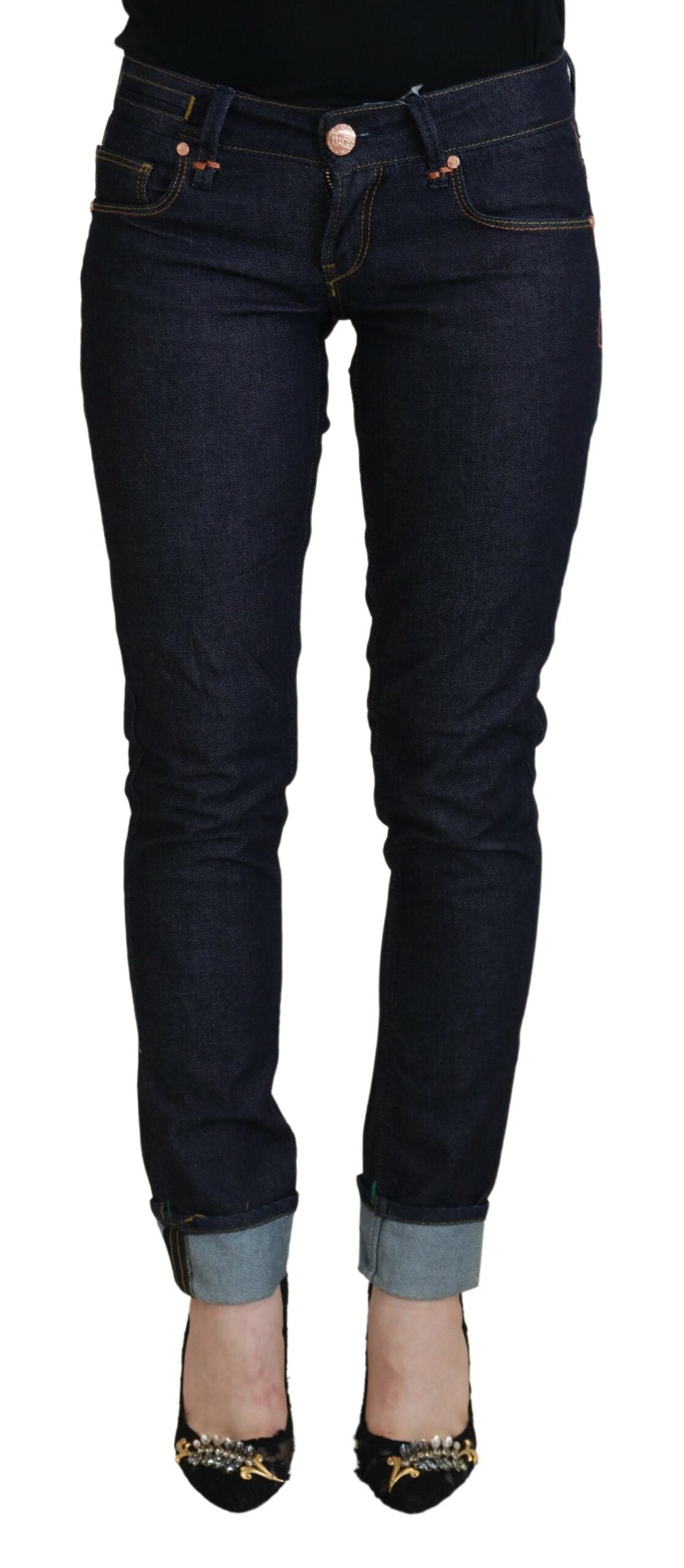 Jeans décontractés pour femmes Acht, en coton bleu, taille basse, coupe slim.