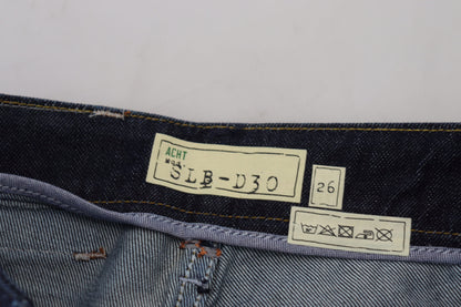 Jeans décontractés pour femmes Acht, en coton bleu, taille basse, coupe slim.