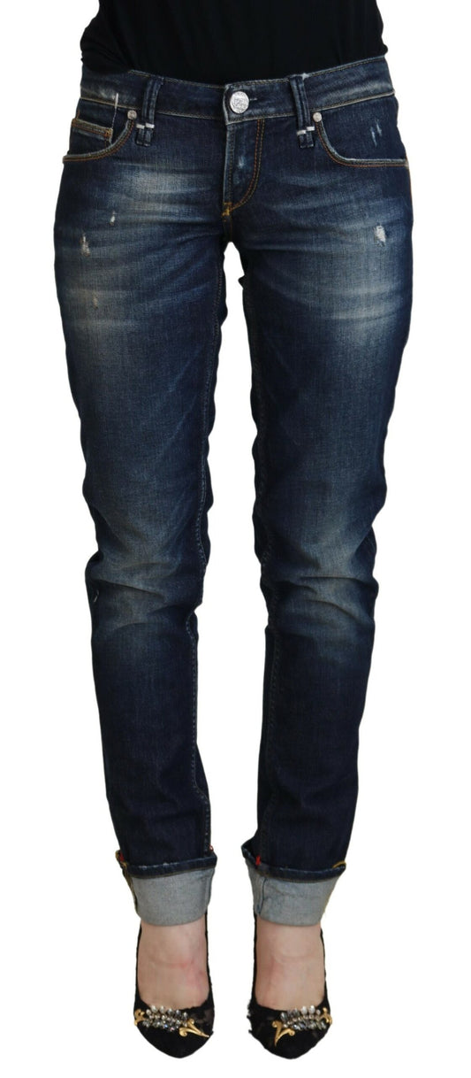 Jeans en jean décontracté pour femme, coupe slim, en coton bleu, Acht.