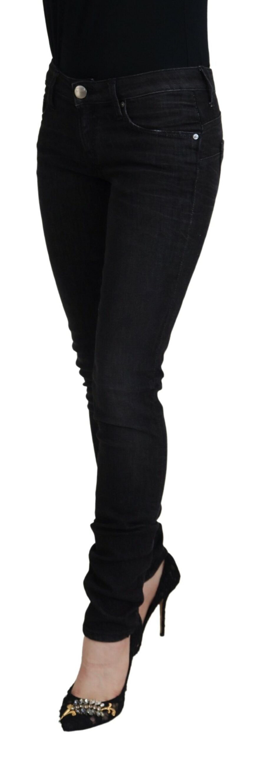 Jeans en jean décontracté pour femme, coupe slim, coton noir, Acht.