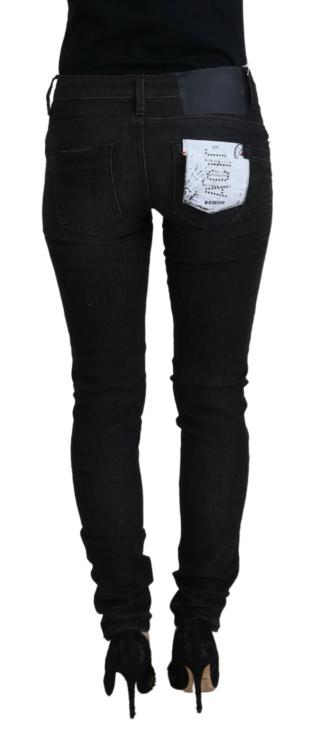 Jeans en jean décontracté pour femme, coupe slim, coton noir, Acht.