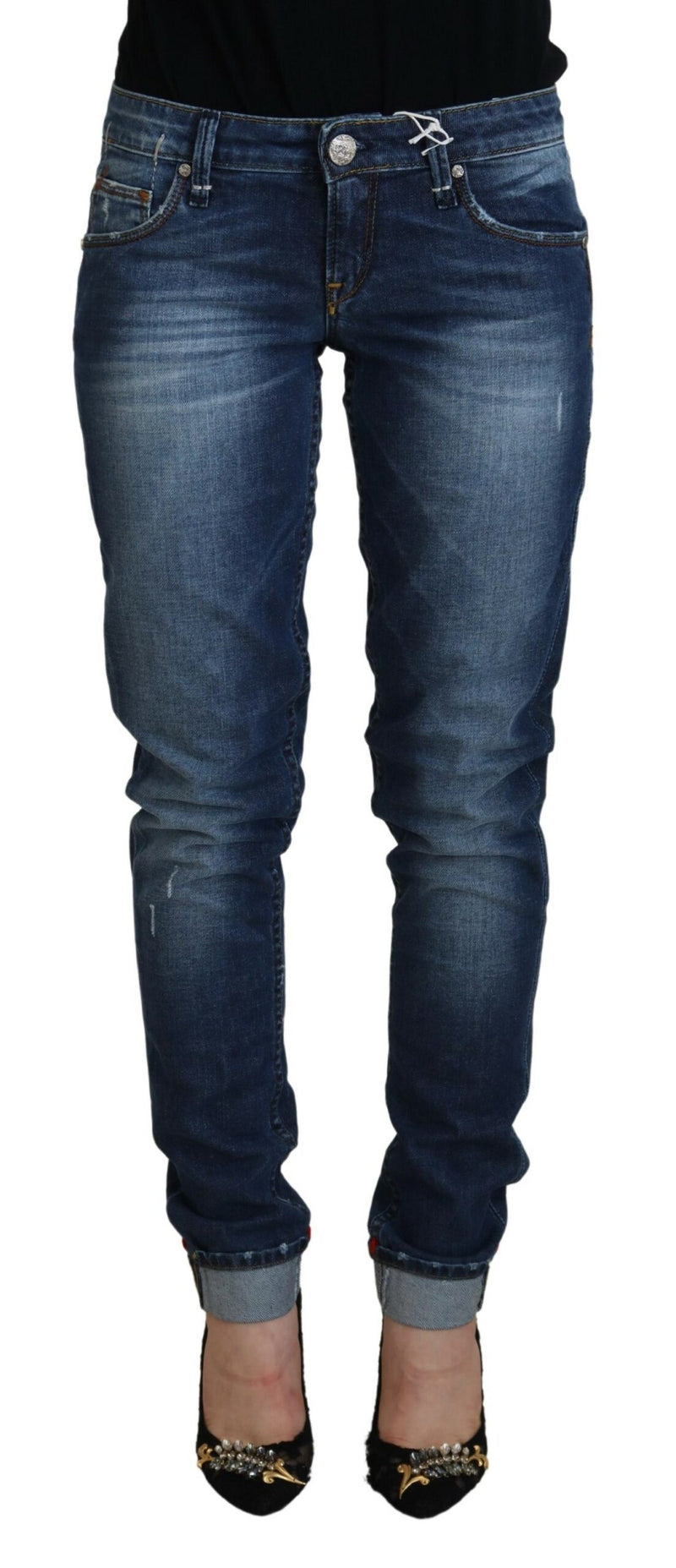 Acht Blue Washed Cotton Slim Fit Women's Denim Jeans