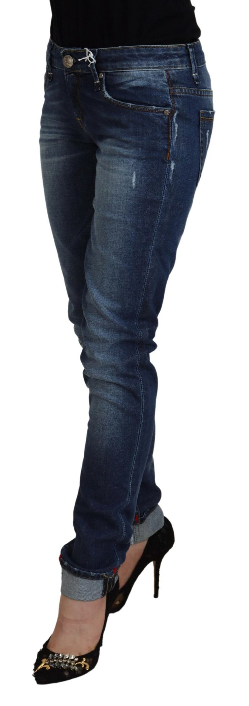 Acht Blue Washed Cotton Slim Fit Women's Denim Jeans