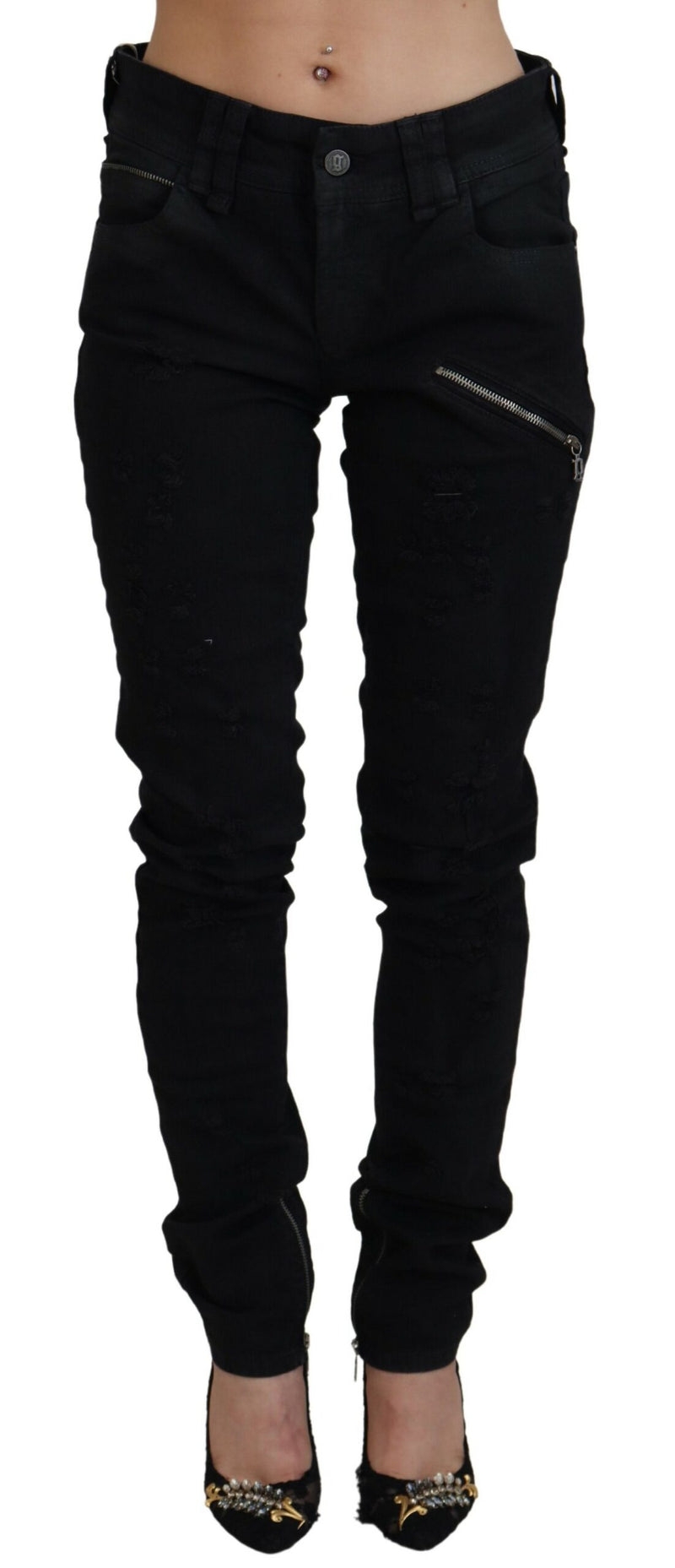 Jean Skinny Slim Fit Noir en Coton John Galliano