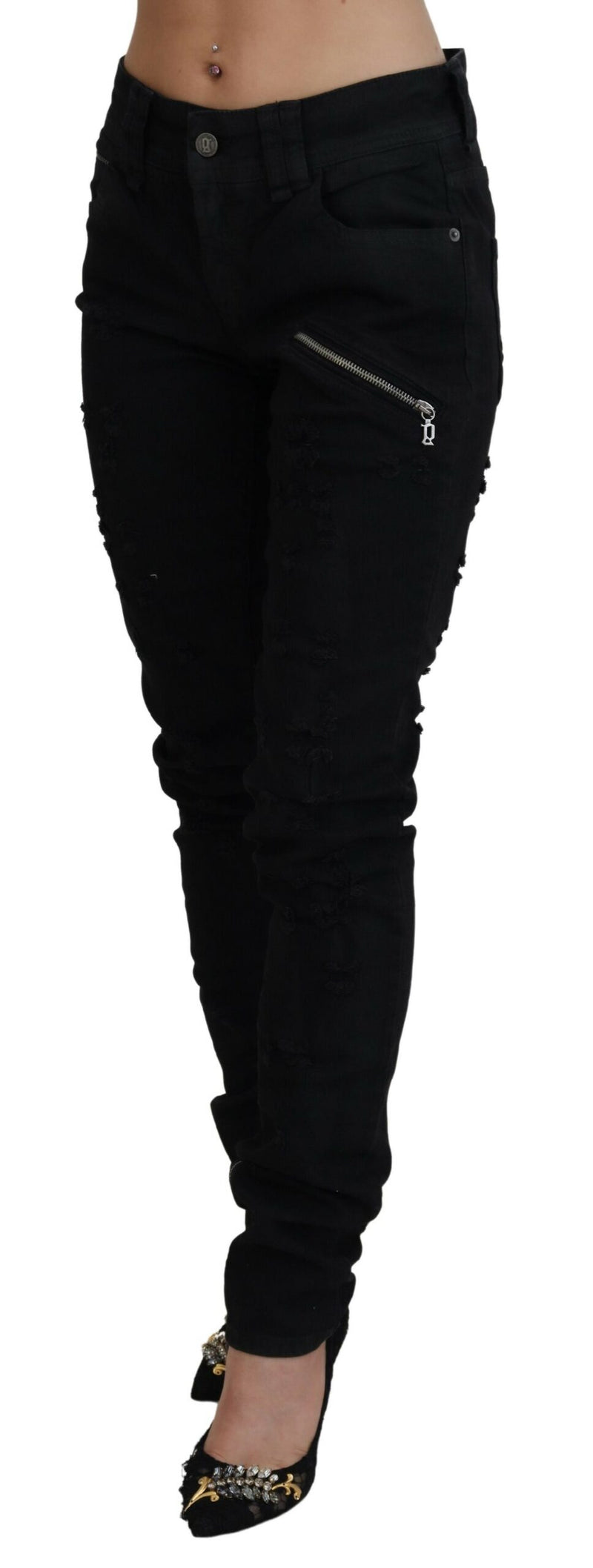 Jean Skinny Slim Fit Noir en Coton John Galliano