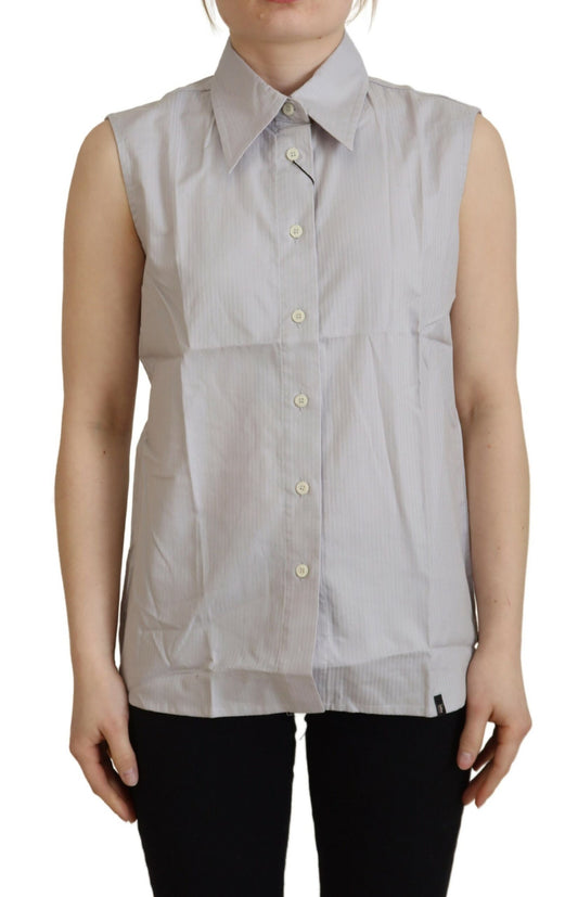 Top Ferre en coton rayé gris clair, sans manches et avec col.