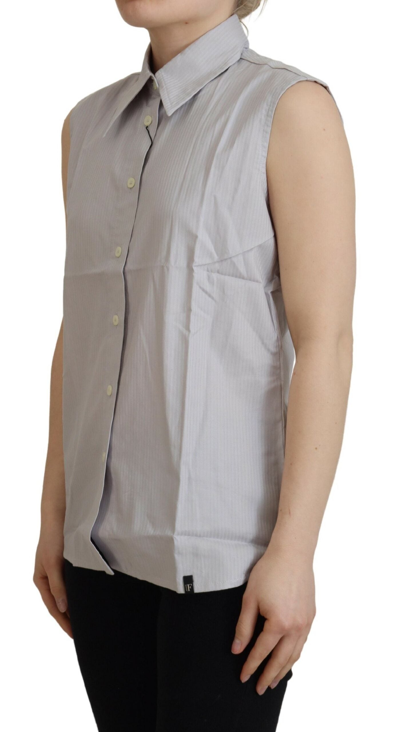 Top Ferre en coton rayé gris clair, sans manches et avec col.