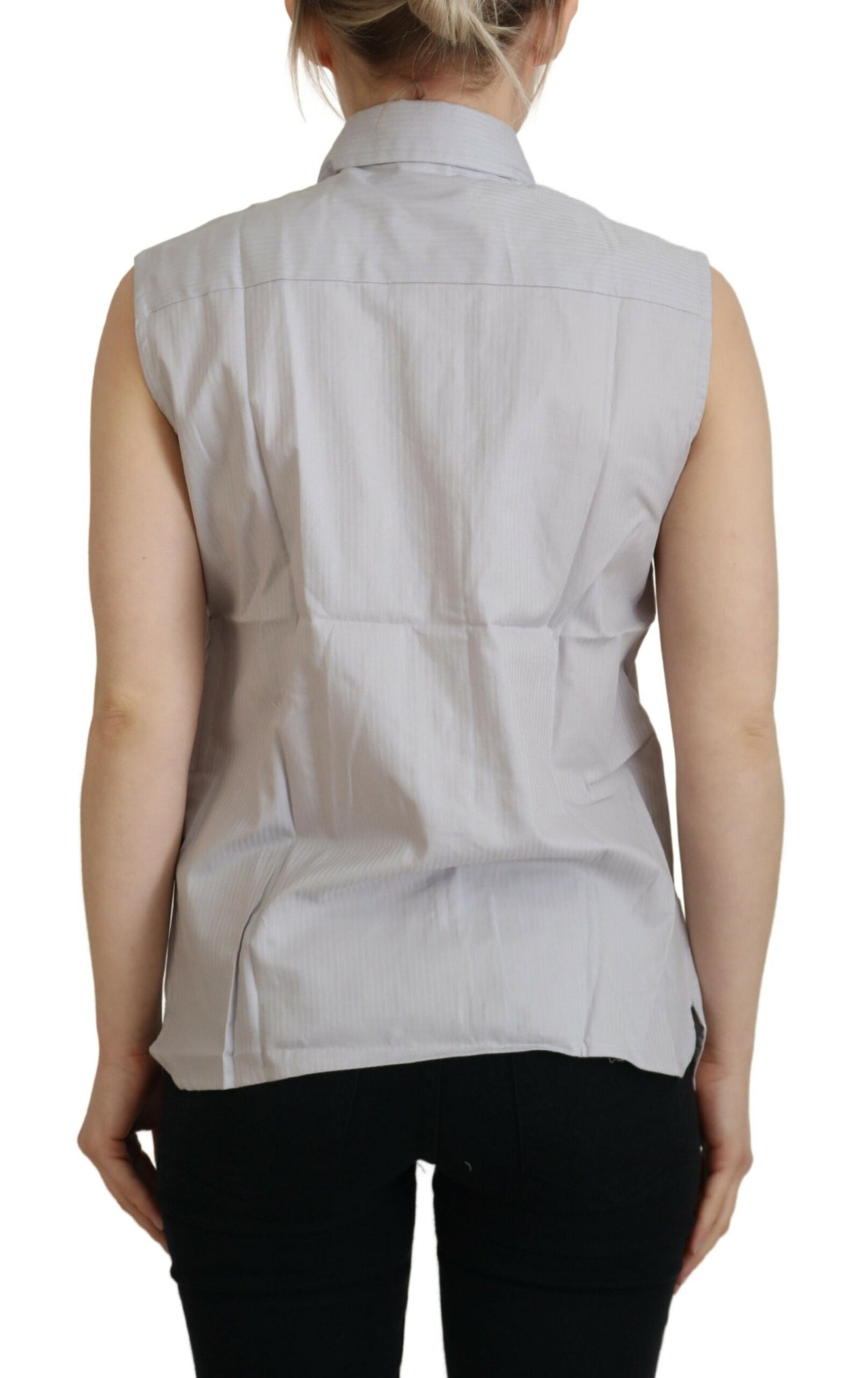 Top Ferre en coton rayé gris clair, sans manches et avec col.