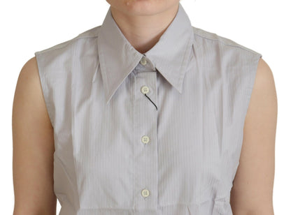 Top Ferre en coton rayé gris clair, sans manches et avec col.