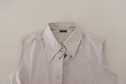 Top Ferre en coton rayé gris clair, sans manches et avec col.