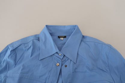 Haut à manches longues en coton bleu Ferre, col boutonné.