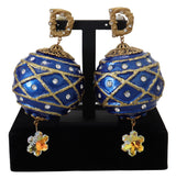 Boucles d'oreilles clip en cristal bleu et laiton doré Dolce & Gabbana