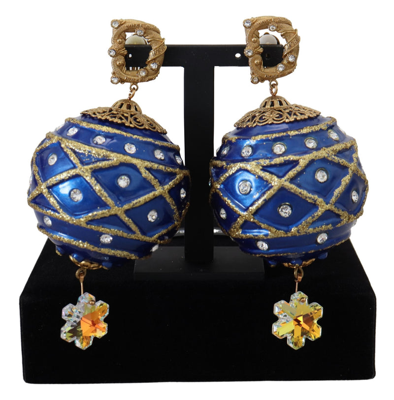 Boucles d'oreilles clip en cristal bleu et laiton doré Dolce & Gabbana