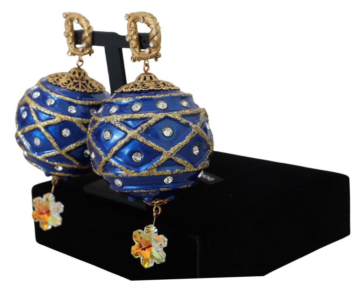 Boucles d'oreilles clip en cristal bleu et laiton doré Dolce & Gabbana
