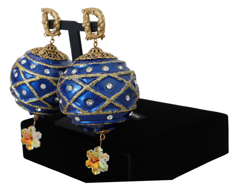 Boucles d'oreilles clip en cristal bleu et laiton doré Dolce & Gabbana