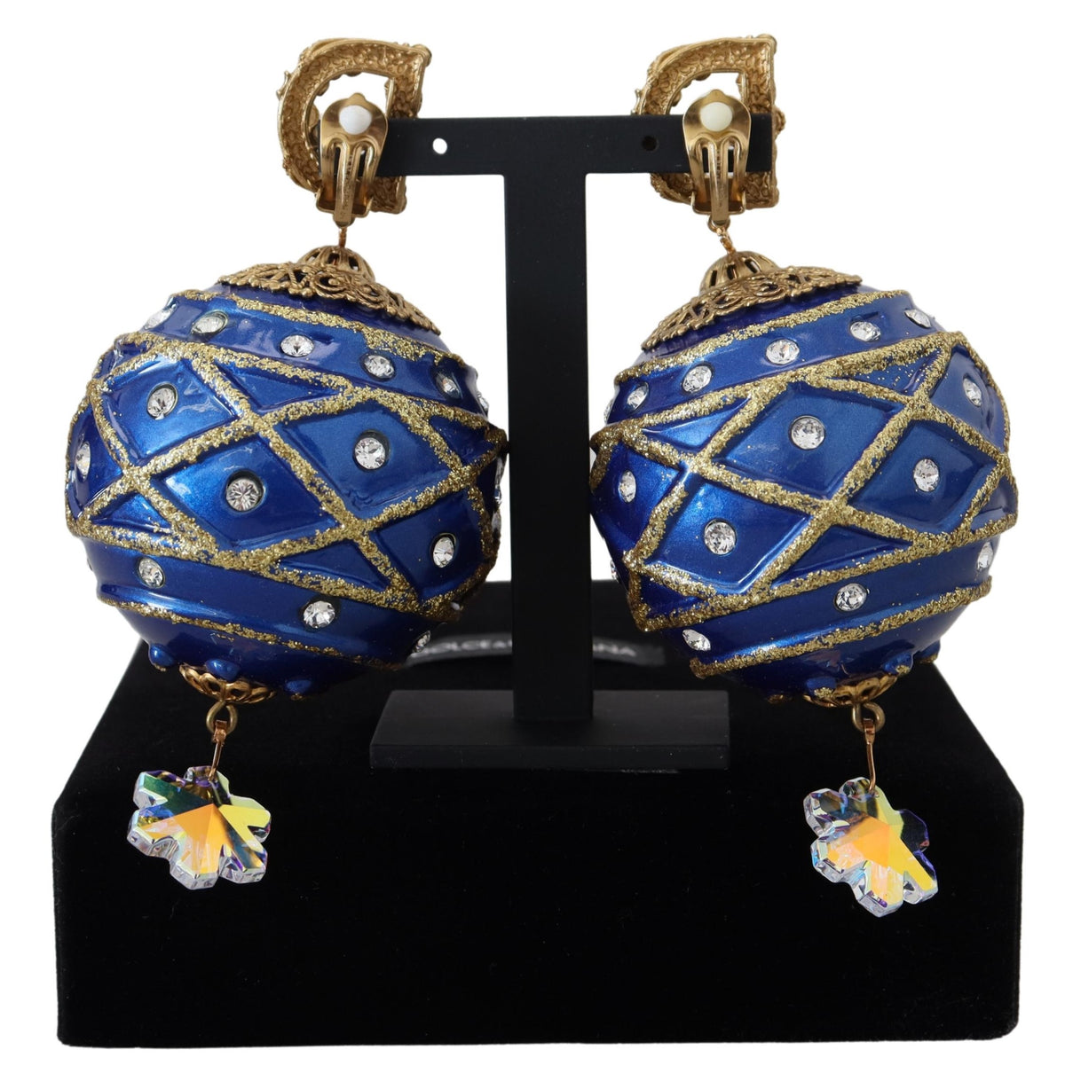 Boucles d'oreilles clip en cristal bleu et laiton doré Dolce & Gabbana