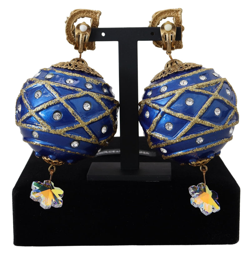 Boucles d'oreilles clip en cristal bleu et laiton doré Dolce & Gabbana