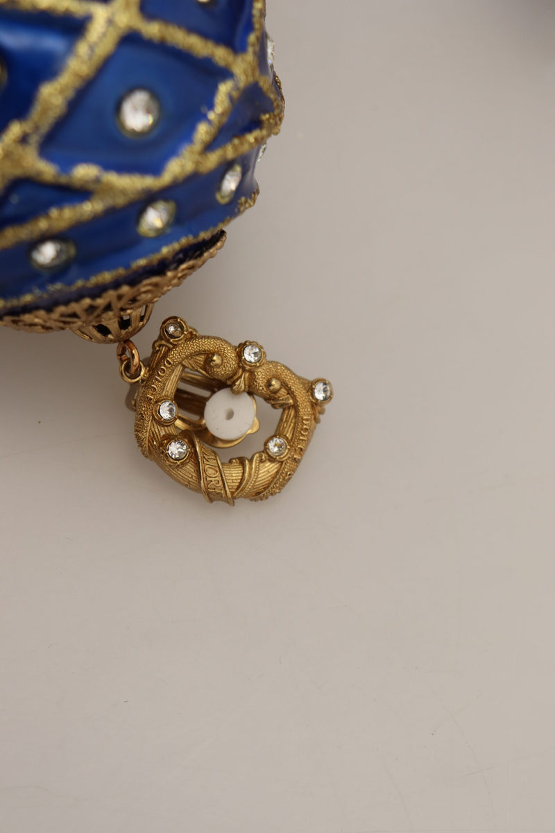 Boucles d'oreilles clip en cristal bleu et laiton doré Dolce & Gabbana